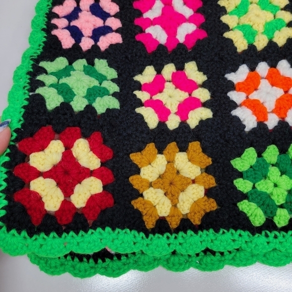 Vintage Handmade Crochet Granny Square Afghan Throw Blanket 50by39 - Picture 8 of 12